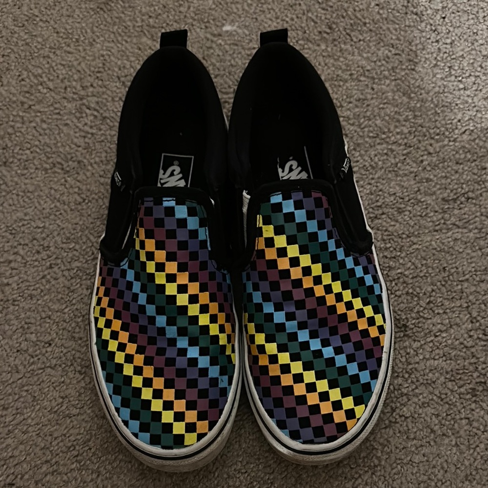 Vans Black and Blue Checkered Slip-On Sneakers